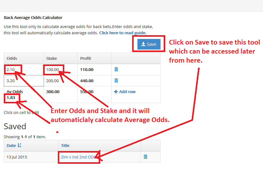 Back Average Odds Calculator