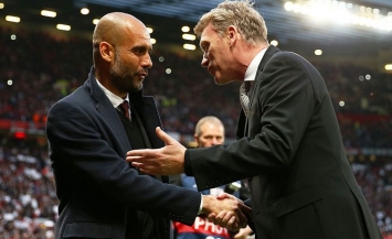 Pep Guardiola and David Moyes at Old Trafford last week.