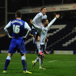 Joe Garner Celebrates a goal for Preston